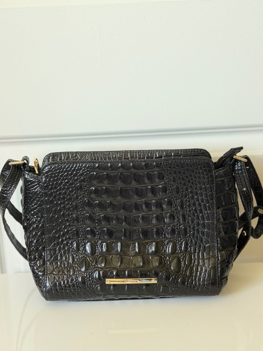 Brahmin Black Croc Embossed Leather Crossbody Bag - Picture 2 of 5